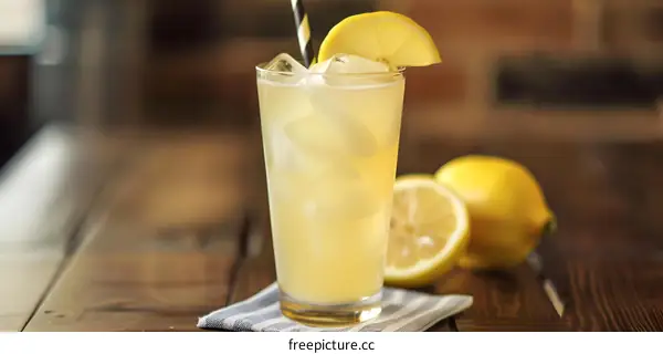 Glass of Lemonade with Ice and Lemon Wedge