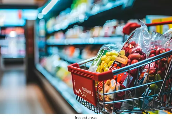 Close Up of a Shopping Cart Filled with Groceries