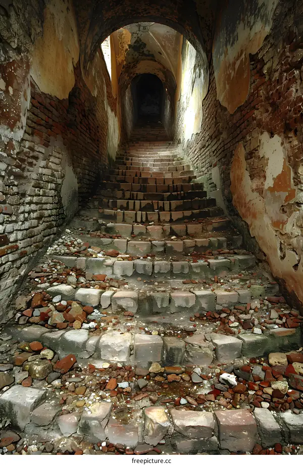Old Brick Steps Leading Up To An Arched Entrance