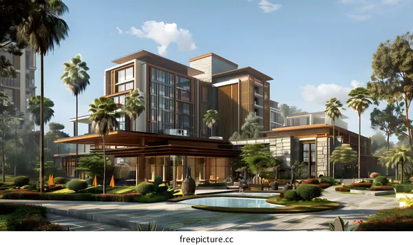 Luxury hotel with palm trees