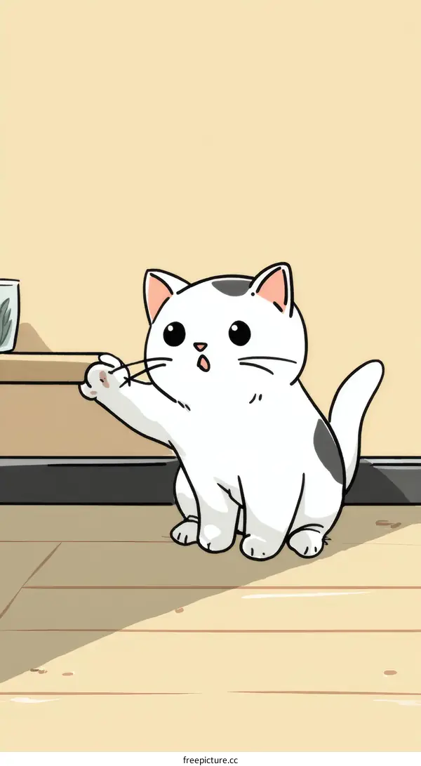 Cute Cat Illustration on Light Beige Background