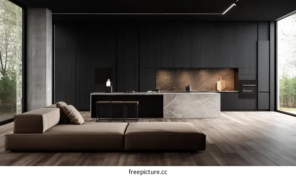 Modern Minimalist Kitchen Living Room Interior Design