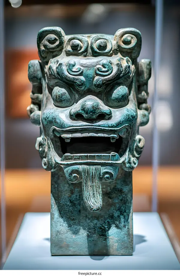 Ancient Chinese Bronze Sculpture of a Mythical Creature