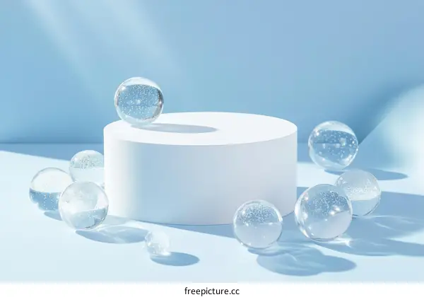 Abstract Light Blue Scene with Glass Balls