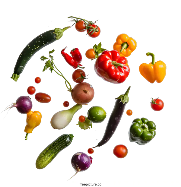 [Transparent Background PNG]Fresh Vegetables Floating in Water on White Background