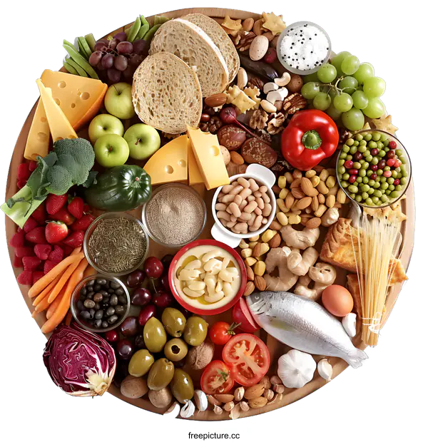 [Transparent Background PNG]Assortment Of Healthy Food On Wooden Board