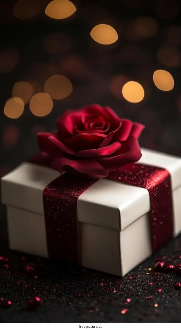 Elegant Gift Box with Crimson Ribbon and Rose