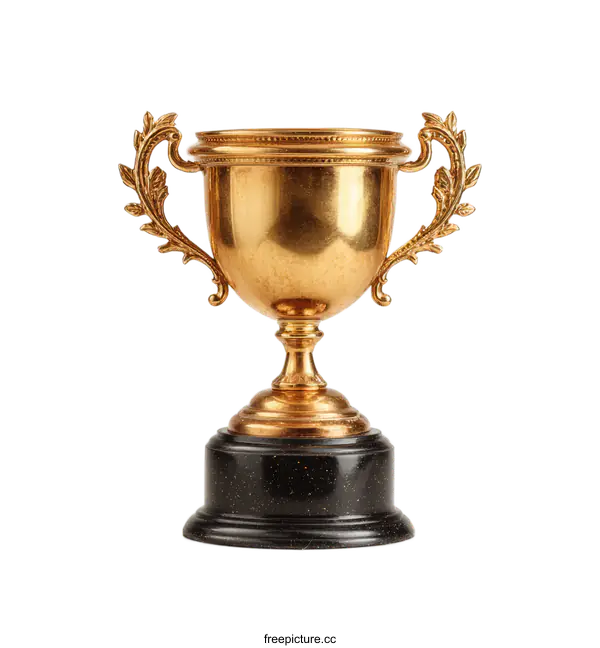 [Transparent Background PNG]Golden Trophy Award on White Background