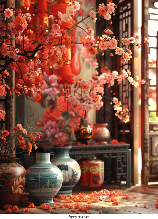 Chinese style indoor decoration with red