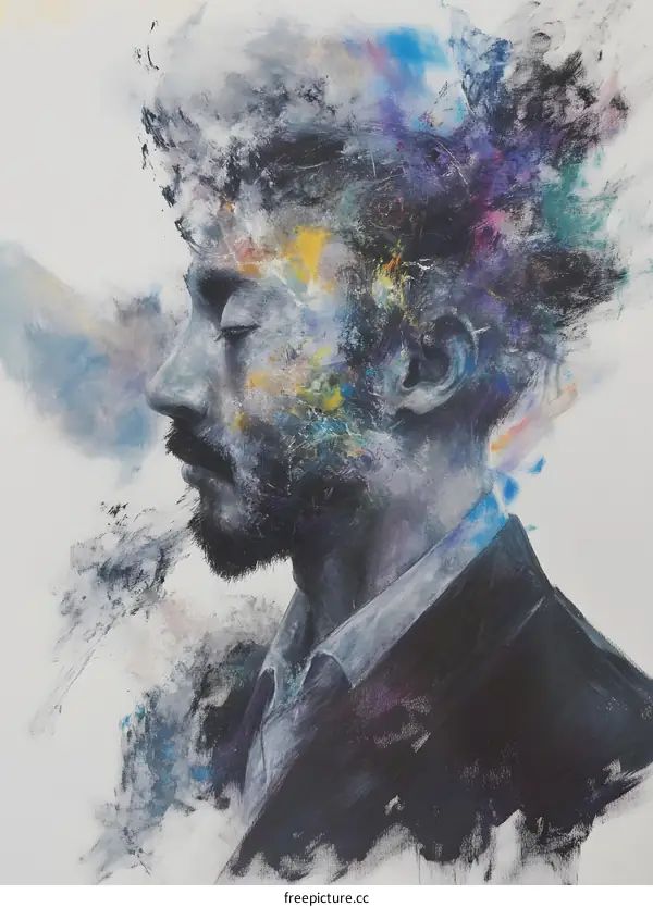 Abstract Portrait of a Man with Colorful Paint Splashes