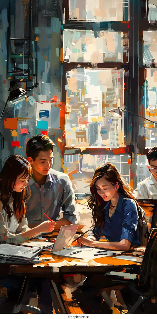 Group of Asian People Working Together in a Creative Office Space