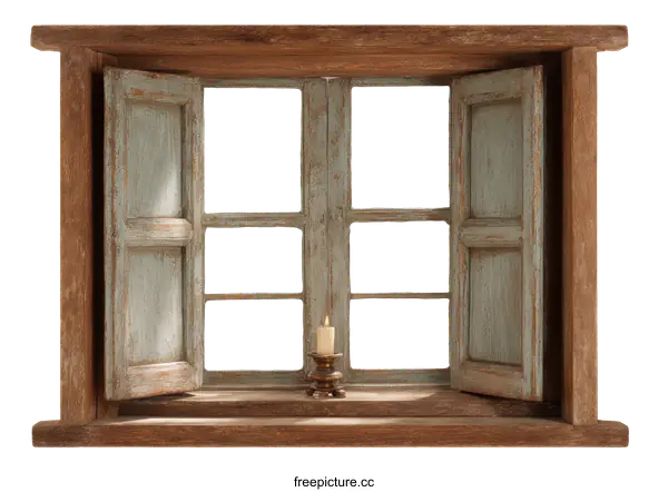[Transparent Background PNG]Vintage Wooden Window Frame with Shutters