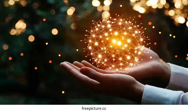 Hands Holding a Digital Network Globe