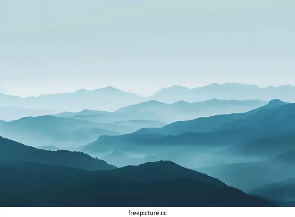 Layered Mountain Range Landscape With Misty Sky