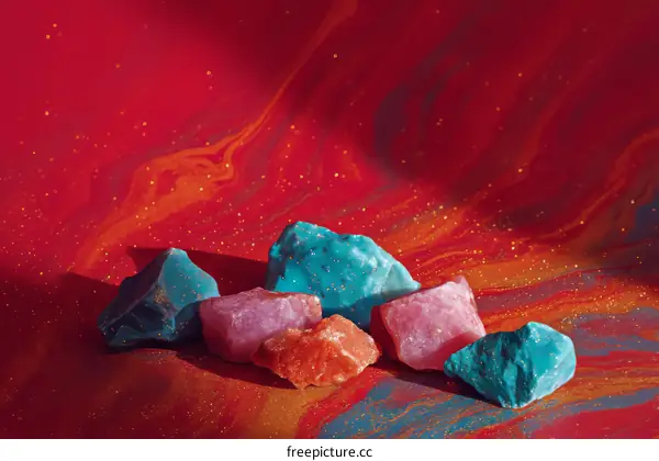 Colorful Rocks on Red and Orange Background