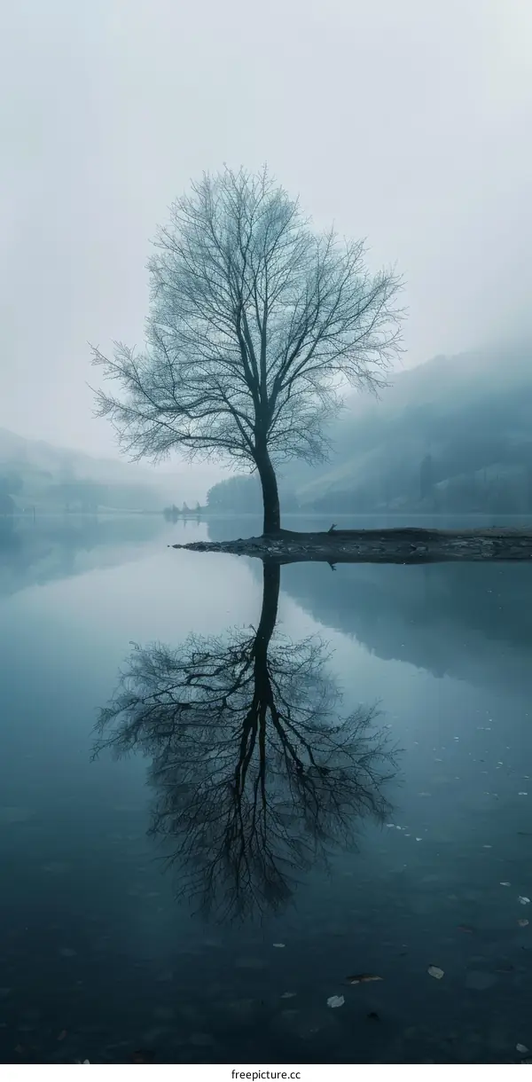 Solitary Tree in a Misty Lake