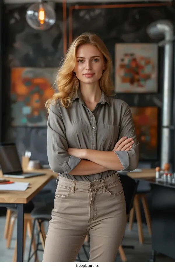 Portrait of a young woman standing in an office