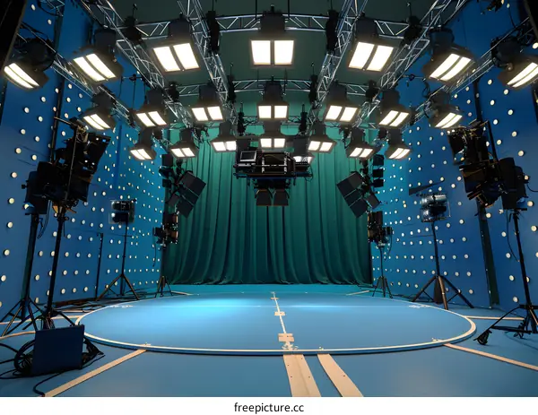 Professional Studio Set with Green Screen and Lighting Equipment