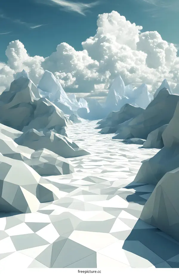 Low Poly Mountain Landscape with Cloudy Sky