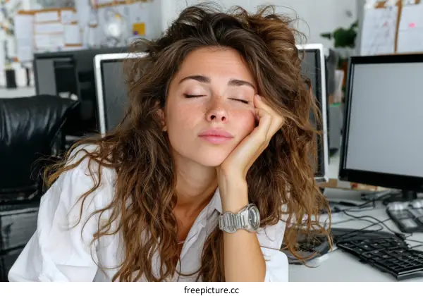 Tired Woman Taking a Nap at the Workplace