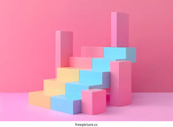 Abstract Colorful Stairs Pink Background