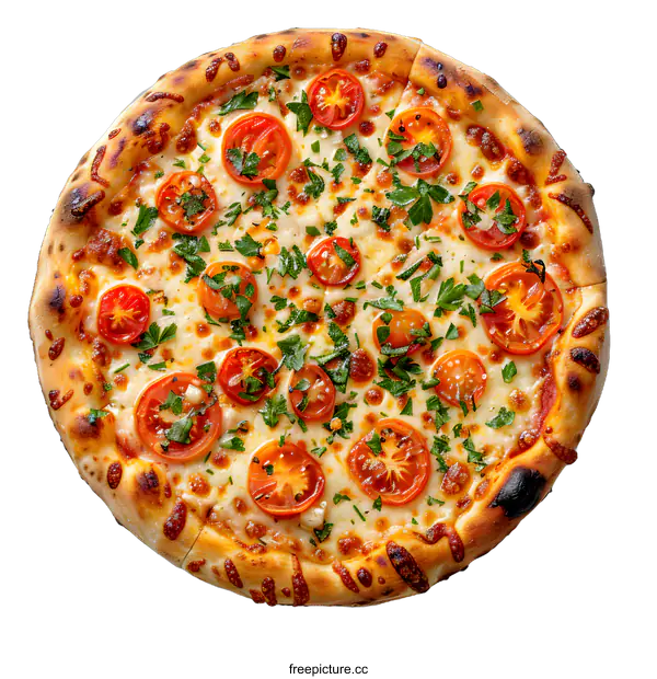 [Transparent Background PNG]Pizza with tomatoes and parsley