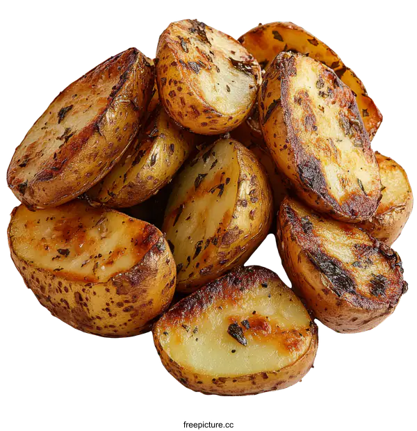 [Transparent Background PNG]Roasted Potato Wedges Close Up