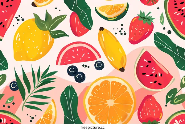 Tropical Fruits Summer Seamless Pattern Illustration