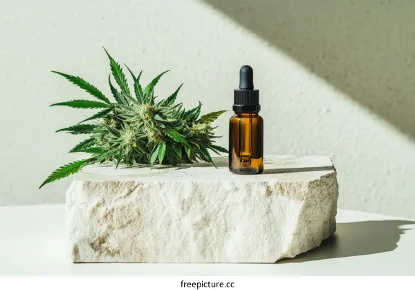 Cannabis Oil Product Presentation on Stone Display