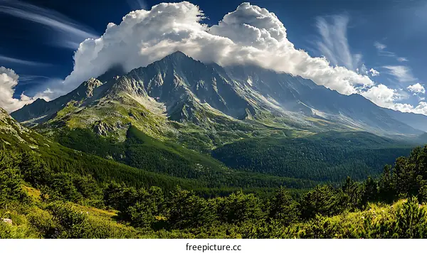 Majestic Mountain Range Under a Sky of Clouds