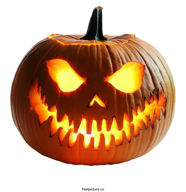[Transparent Background PNG]Halloween carved pumpkin with glowing face