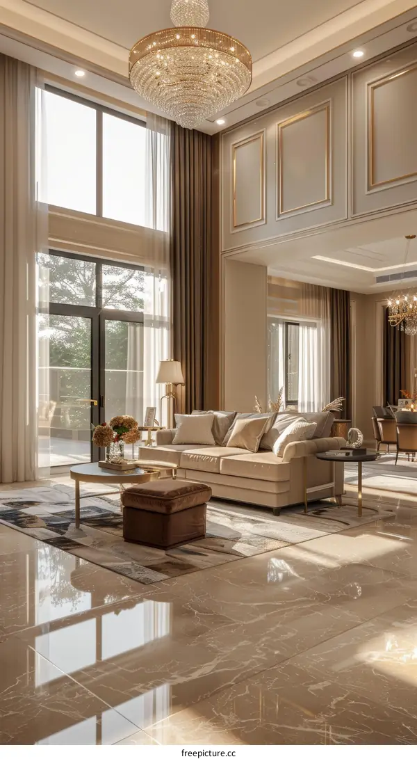 Luxurious Villa Living Room with Elegant Interior Design Furniture