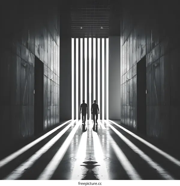 Two People Walking Through A Modern Building