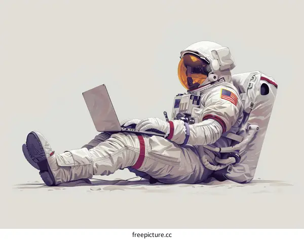 Astronaut Sitting on the Moon Using Laptop