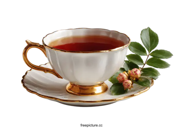 [Transparent Background PNG]Elegant Tea Cup and Saucer Set with Floral Accents
