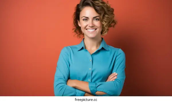 Portrait of a smiling young woman with crossed arms