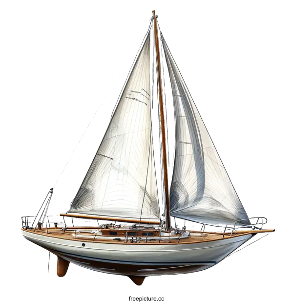 [Transparent Background PNG]Vintage Sailboat Illustration with Detailed Sails