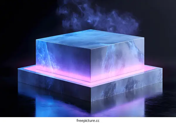 Abstract Blue Marble Platform With Neon Lights