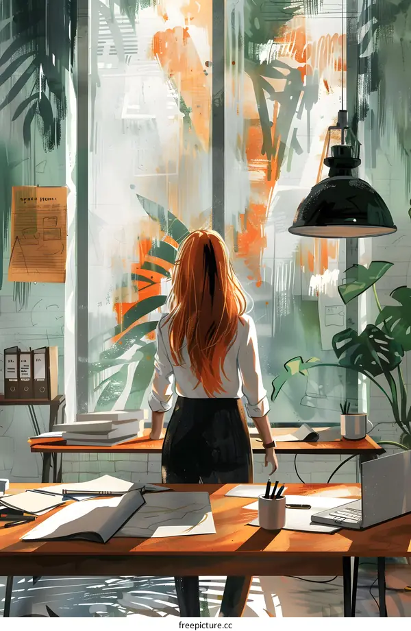 businesswoman looking out the window