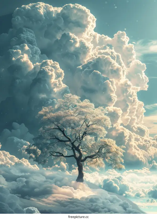 Solitude in the Firmament: A Solitary Tree Among the Clouds