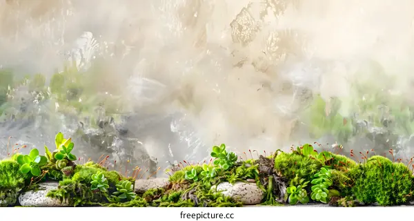 Green Moss and Succulents Growing on Stone Wall