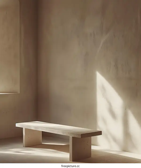 Minimalist Concrete Bench in a Room with Sunlight