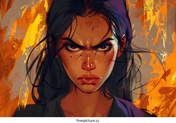 portrait of a young latina woman with freckles and dark hair