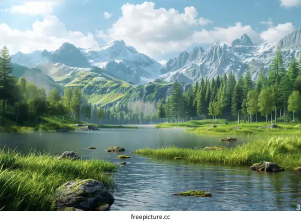 Mountain Lake with Lush Trees