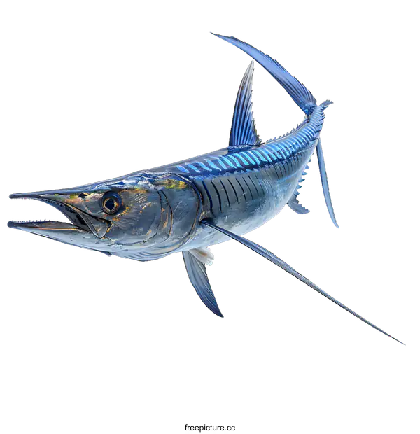 [Transparent Background PNG]A blue marlin fish isolated on a white background.