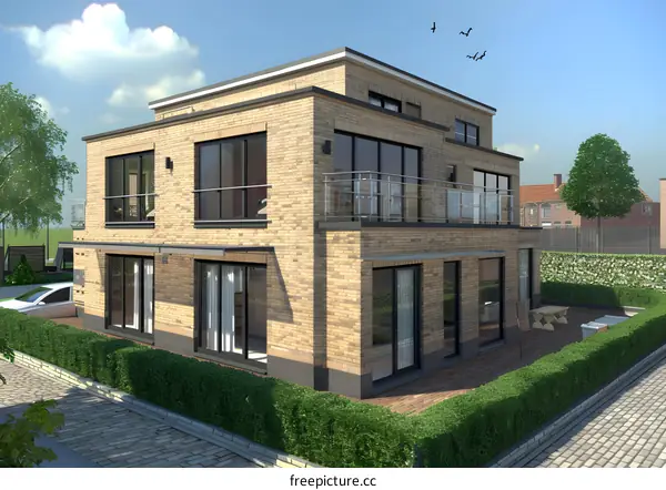 Modern Brick Home with Large Windows