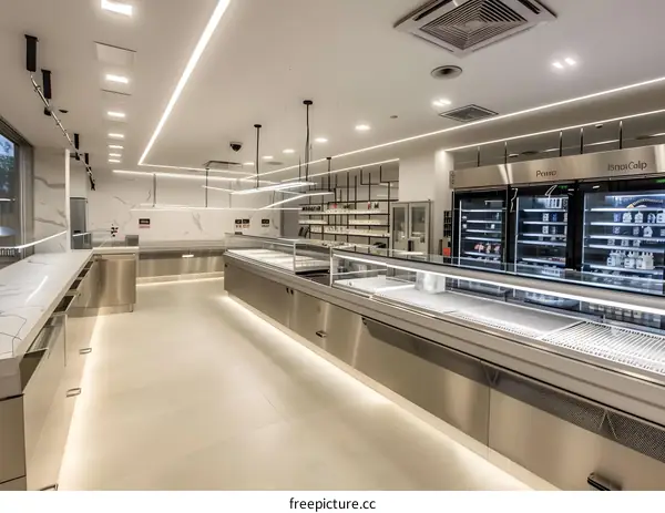 Modern Interior Design of a Retail Store with Stainless Steel Counters