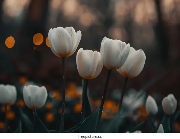 White Tulips Flowers with Dew Drops
