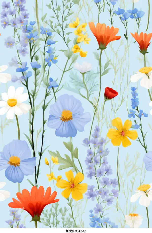 Seamless floral pattern with hand drawn flowers and plants