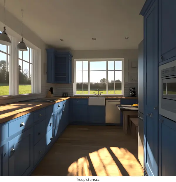 Modern Kitchen Interior Design with Blue Cabinets